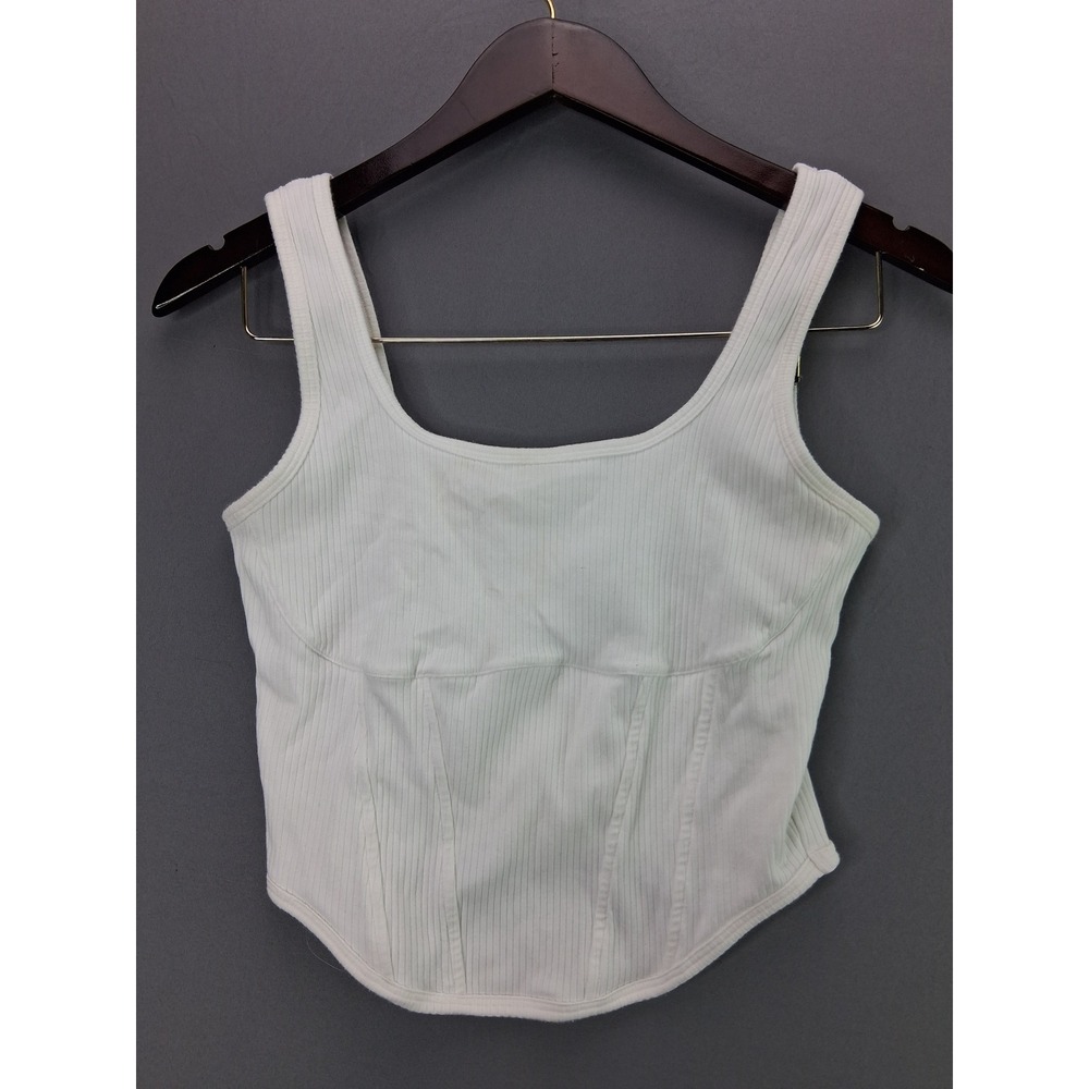Victoria's Secret PINK Corset Tank Top Small White Ribbed Curved Hem Sleeveless